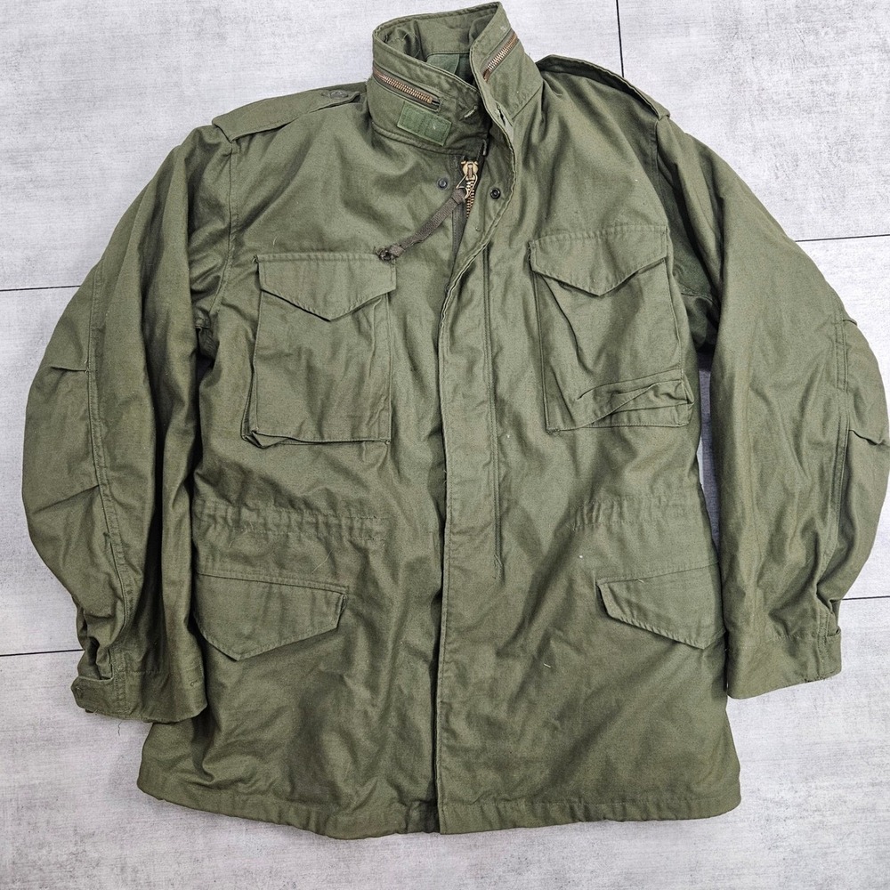 Vintage M-65 Field Jacket Olive Drab Green Military Utility Coat Scovill Zipper